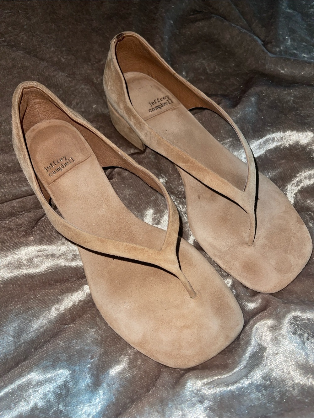 JEFFREY CAMPBELL Tan Suede Thong Heel Size 8